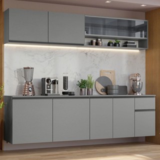 Armário De Cozinha Completa Suspenso 240cm Nice Madesa 05 Cinza em Oferta na Shopee