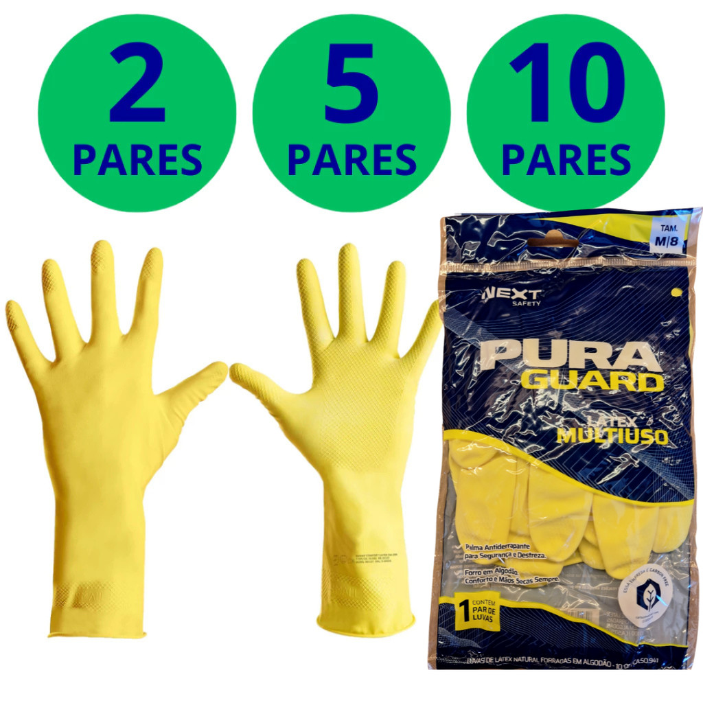 Luva Multiuso Amarela kit 10 Limpeza Pesada de Latex Reforçada