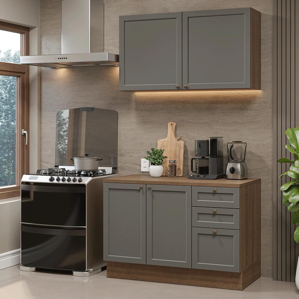 Armário de Cozinha Compacta 120 cm Rustic/Cinza Vik Madesa 01 em Oferta na Shopee