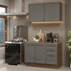 Armário de Cozinha Compacta 120 cm Rustic/Cinza Vik Madesa 01