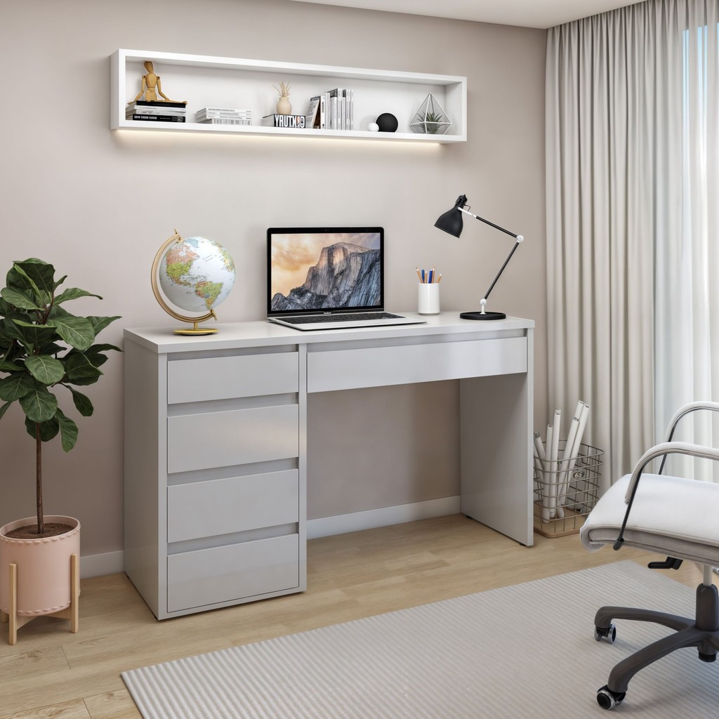 Escrivaninha 5 Gavetas 100% MDF Berlim Yescasa Off White