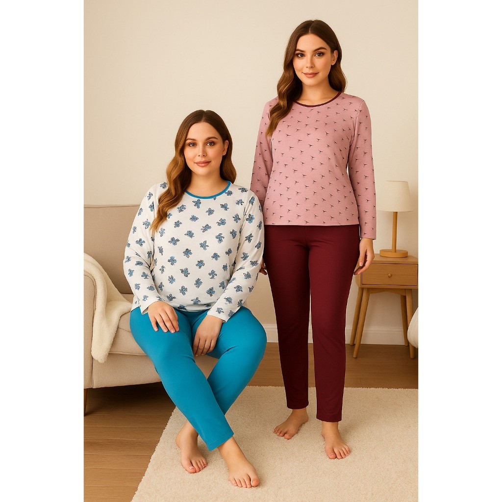 Kit 2 Pijama Inverno Feminino Suede Quentinho Calça Blusa Manga Comprida Suede Adulto Conjunto Roupa de Dormir Promoção