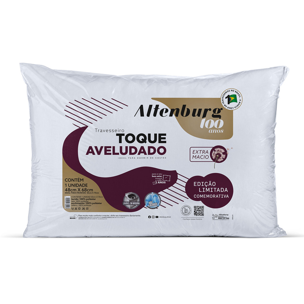 Travesseiro Altenburg Toque Aveludado 48x68cm Macio Confortável Enchimento Poliéster Alta Qualidade em Oferta na Shopee
