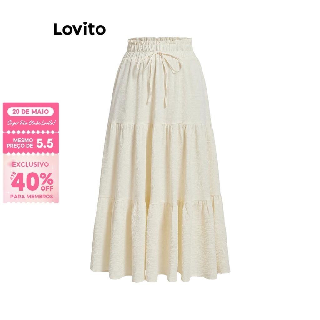 (Trendy) Lovito Saias Boho Com Babados Lisos E Bainha Saias De Verão Para Mulheres L74ED057 (Multicolorido) - Women Clothes