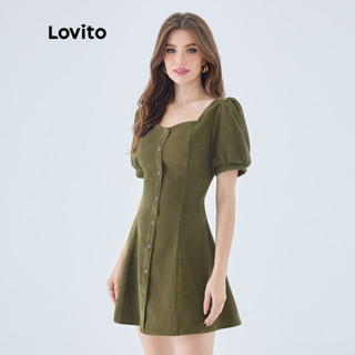 (Trendy) Lovito Minivestido Evasê Para Mulheres Vintage Simples Botão Frontal Mangas Curtas L49ED109 (Multicolorido) em Oferta na Shopee