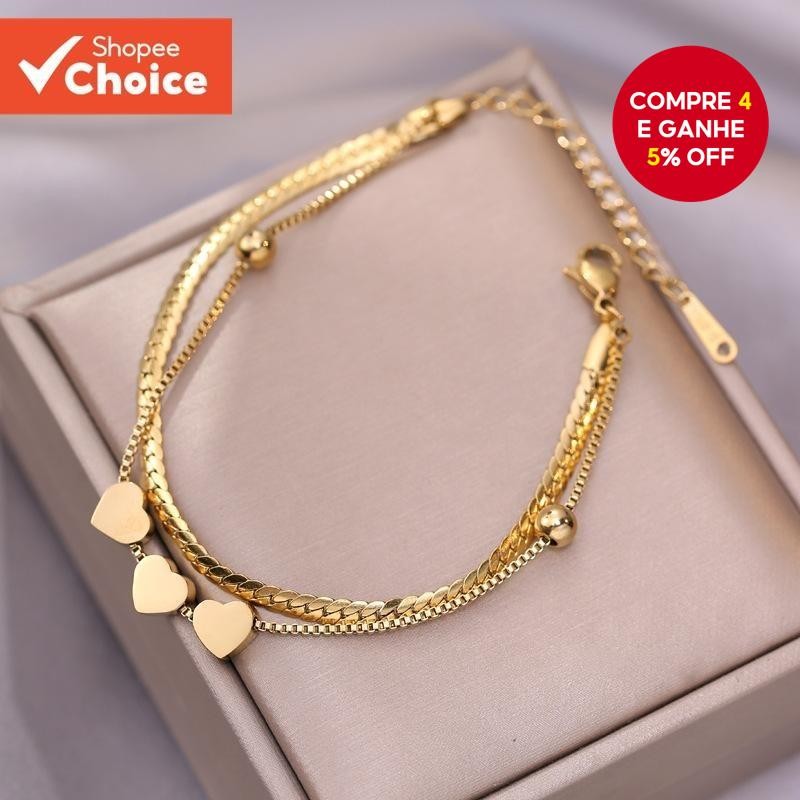 Pulseira Dupla De Aço Titânio Estilo Ins Joias Minimalistas Não Desbotadas