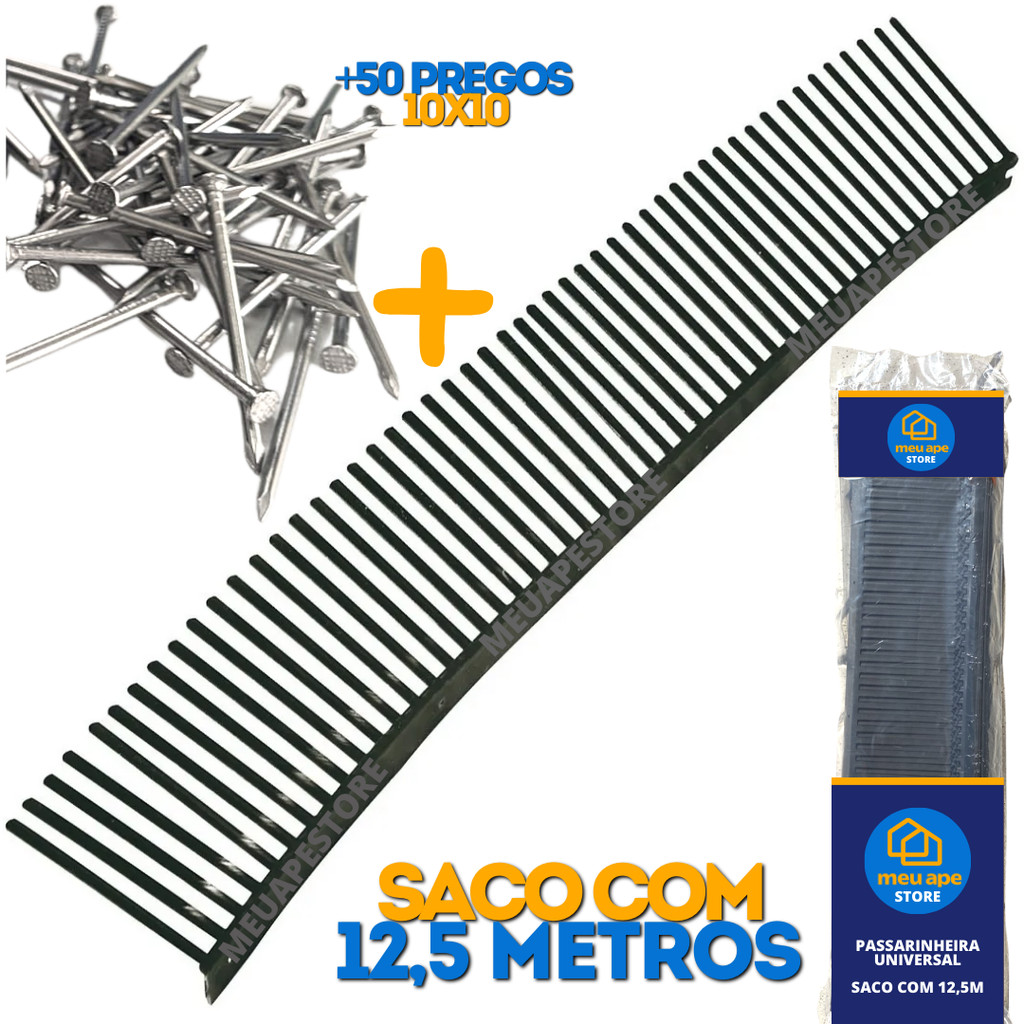Tela Passarinheira Universal Preta Resistente e Durável Caixa 12,5M + 125 Pregos