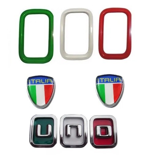 Kit Emblemas Uno Italia + 2 Escudos Lateral + Aplique Moldura Parachoque 2011/2016