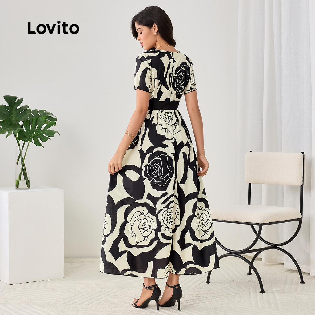 (Trendy) Lovito Vestido Casual com costura de tecido Floral para mulheres LBL23365 - Women Clothes