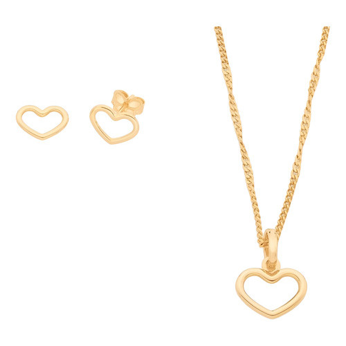 Conjunto Rommanel Coração Pingente + Corrente + Brinco K06 em Oferta na Shopee