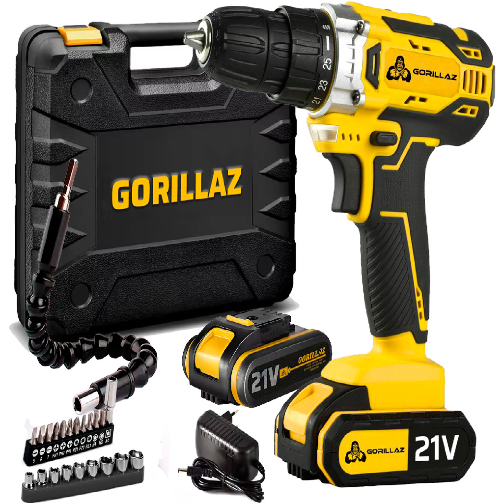 Parafusadeira Furadeira 21v 2 Baterias + Kit Eixo Flexivel em Oferta na Shopee