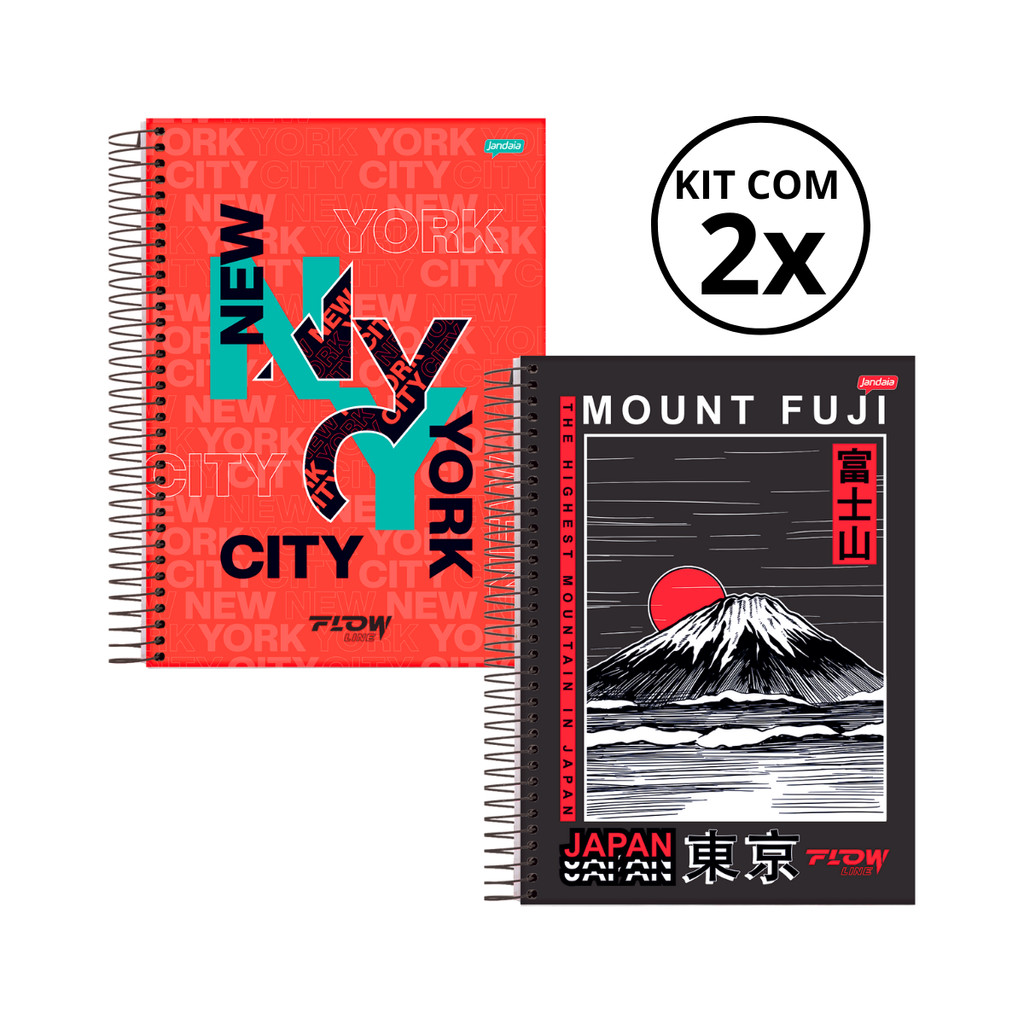 Kit 02 Cadernos Universitário 15 Matérias 240 Folhas Flow - Jandaia CAPA:NewYork/Japão em Oferta na Shopee