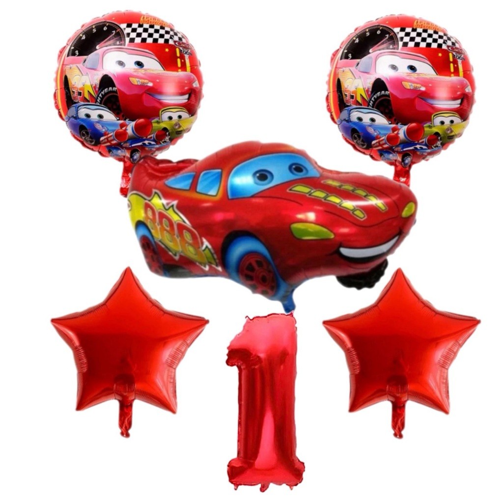 Kit 5 pçs Relâmpago McQueen Carros Balões Metalizados Para Decorações + Número Vermelho em Oferta na Shopee