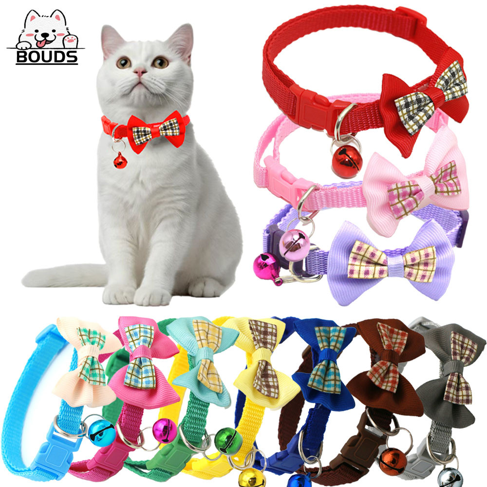 Colar ajustável de laço xadrez para gatos e cachorros para acessórios para pets em Oferta na Shopee