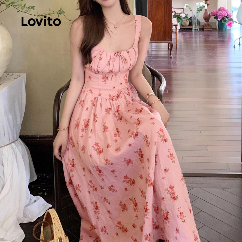Detalhes do Lovito Refine Vestido Boho com Laço Toque Suave para Primavera Verão Mulheres L138ED375
