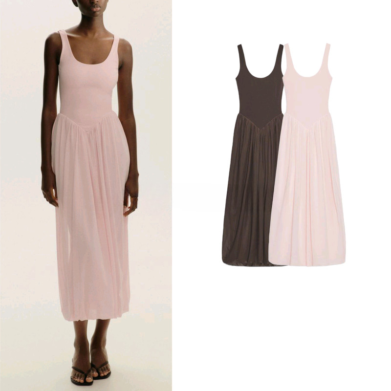 2025 verão novo vestido feminino com costura de malha de seda 5584802 em Oferta na Shopee