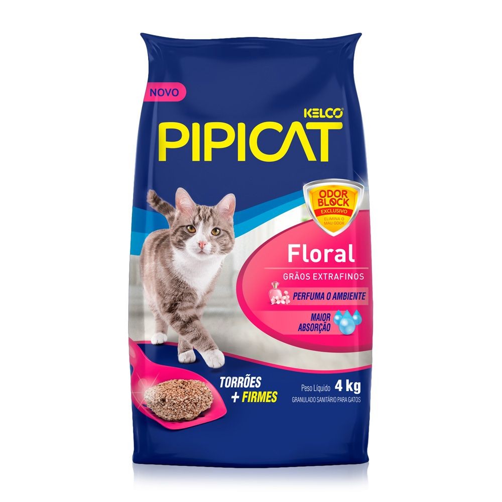 Areia Higiênica Pipicat Floral Perfumada para Gato com 4kg - Pets