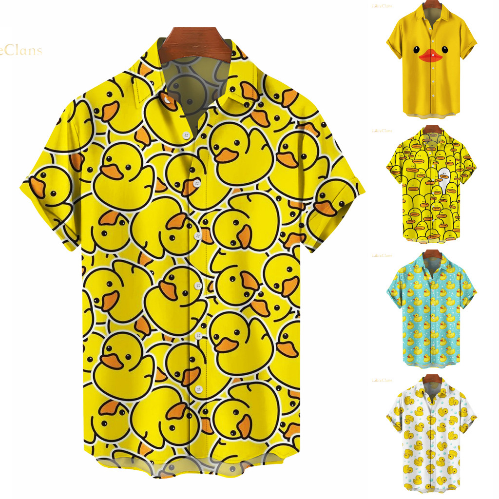 Pato 3d Impressão Camisas Masculinas Moda Havaiana Camisa De Manga Curta Casual De Praia Blusa Roupas