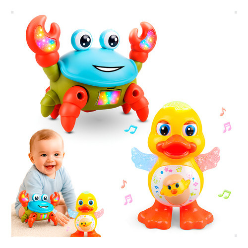 Kit Brinquedos Pato Dançante E Caranguejo Fujão Infantil Som