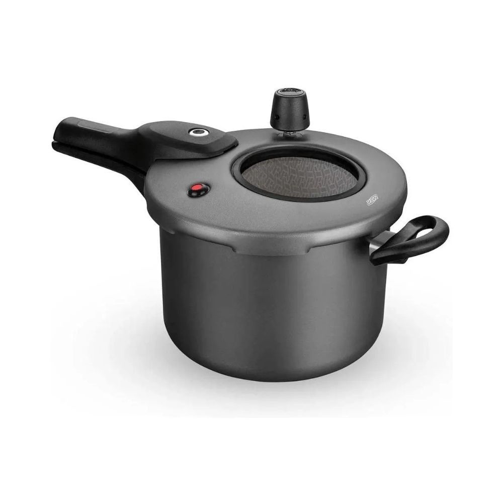 Panela de Pressão com visor de vidro e fechamento externo 4,5l aluminio com antiaderente MTA – cor: grafite