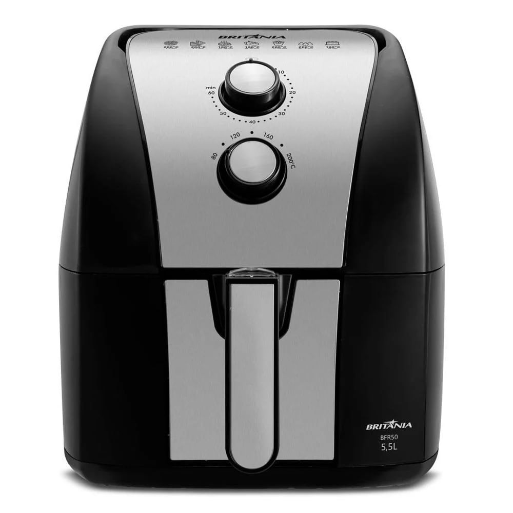 Fritadeira Elétrica Air Fryer 5,5L Sem Óleo Antiaderente Gold 1500W BFR51 Britânia Preta -...