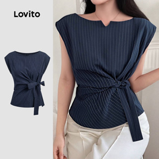 Lovito Blusa Elegante Assimétrica com Laço Na Frente para Trabalho Primavera/verão Azul-Marinho L142LD084 em Oferta na Shopee