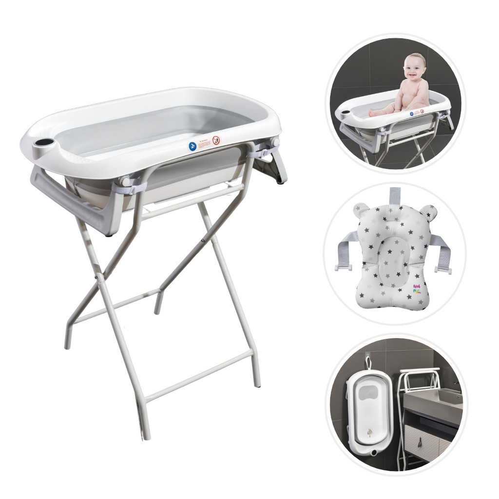 Banheira Para Bebê Dobrável C/Suporte Wish Branco Maxi Baby em Oferta na Shopee