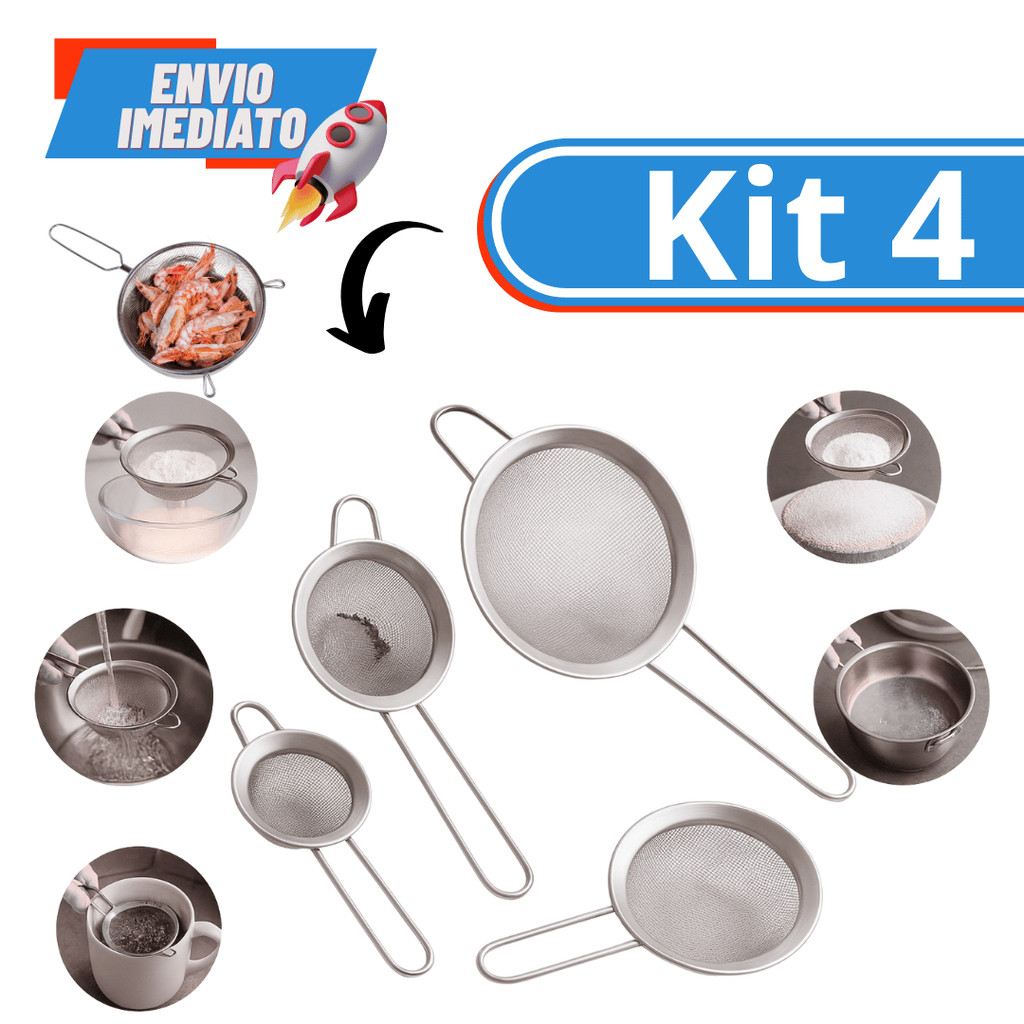 Kit de 3 / 2 / 1 Coador Peneiras Em Aço Inox Várias Utilidades Jogo De Peneira 12cm,14cm,16cm,18cm