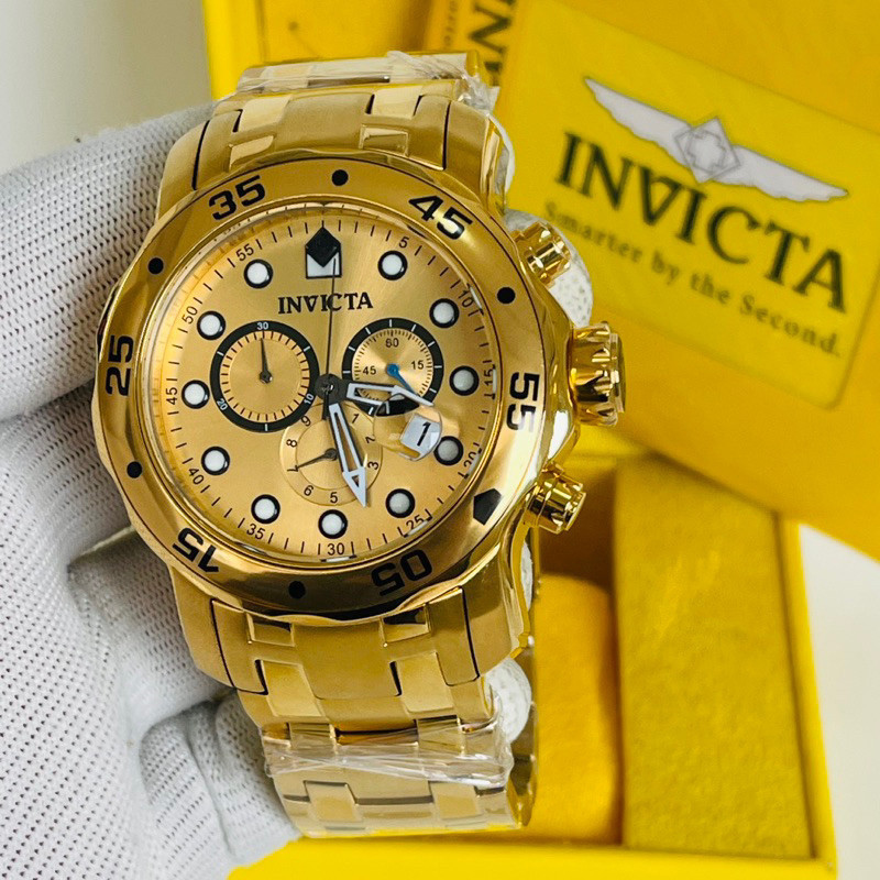 Relógio Invicta Pro Diver Masculino, Folheado a ouro, relógio primeira linha, com caixa