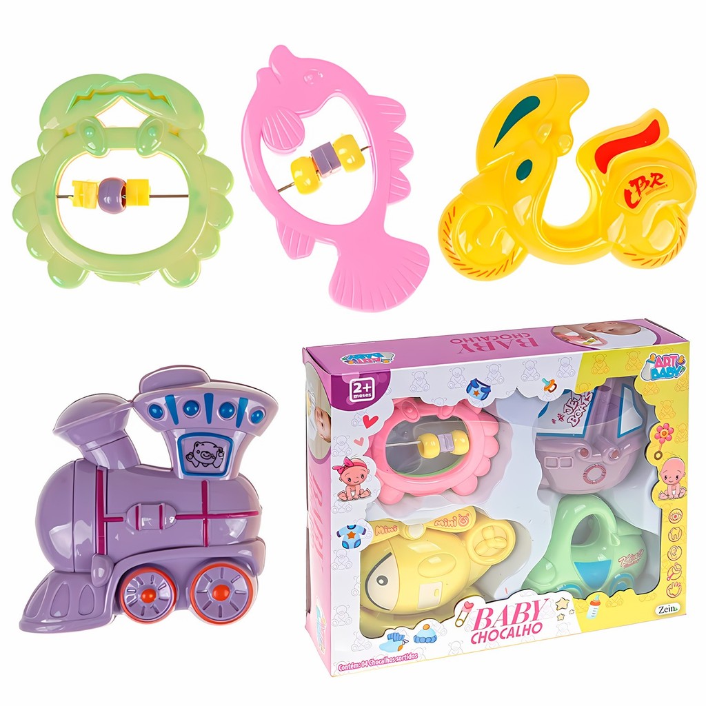 Brinquedo Para Bebe Chocalho Sensorial Educacional Colorido Interativo Com 4 Peças Infantis