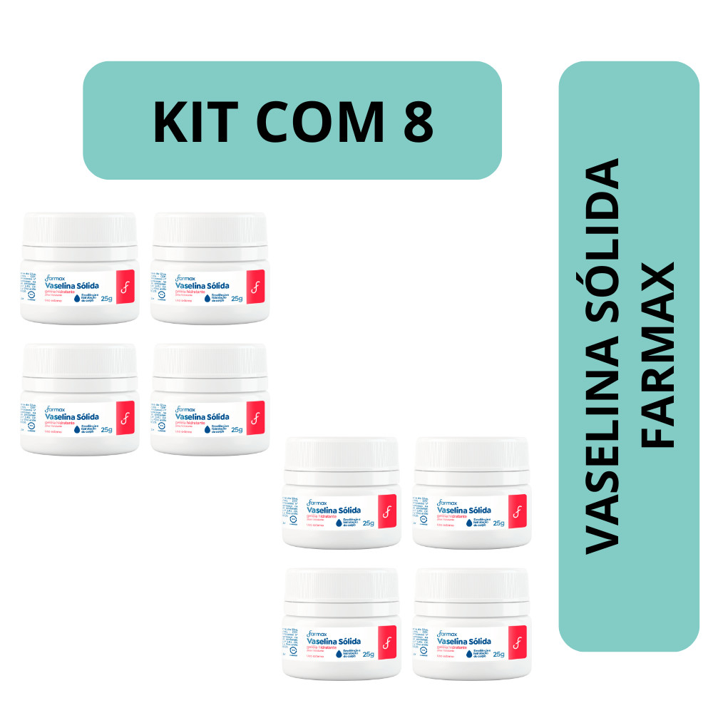 Vaselina Solida Farmax 25g - Kit c/8 Unidades Hidratação Intensa Lábios Cutículas Pés Cotovelos