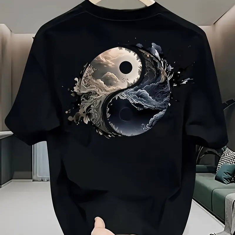 Detalhes do Camiseta Masculina Estampada Yin e Yang  Camisa 100% Algodão Bola Do Comando