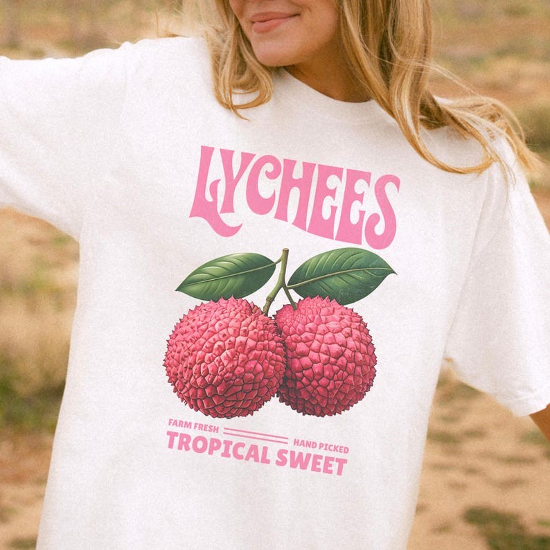Camiseta Feminina Casual Streetwear Estampa de Mercado Noturno de Lichia Camisa Envio Imediato