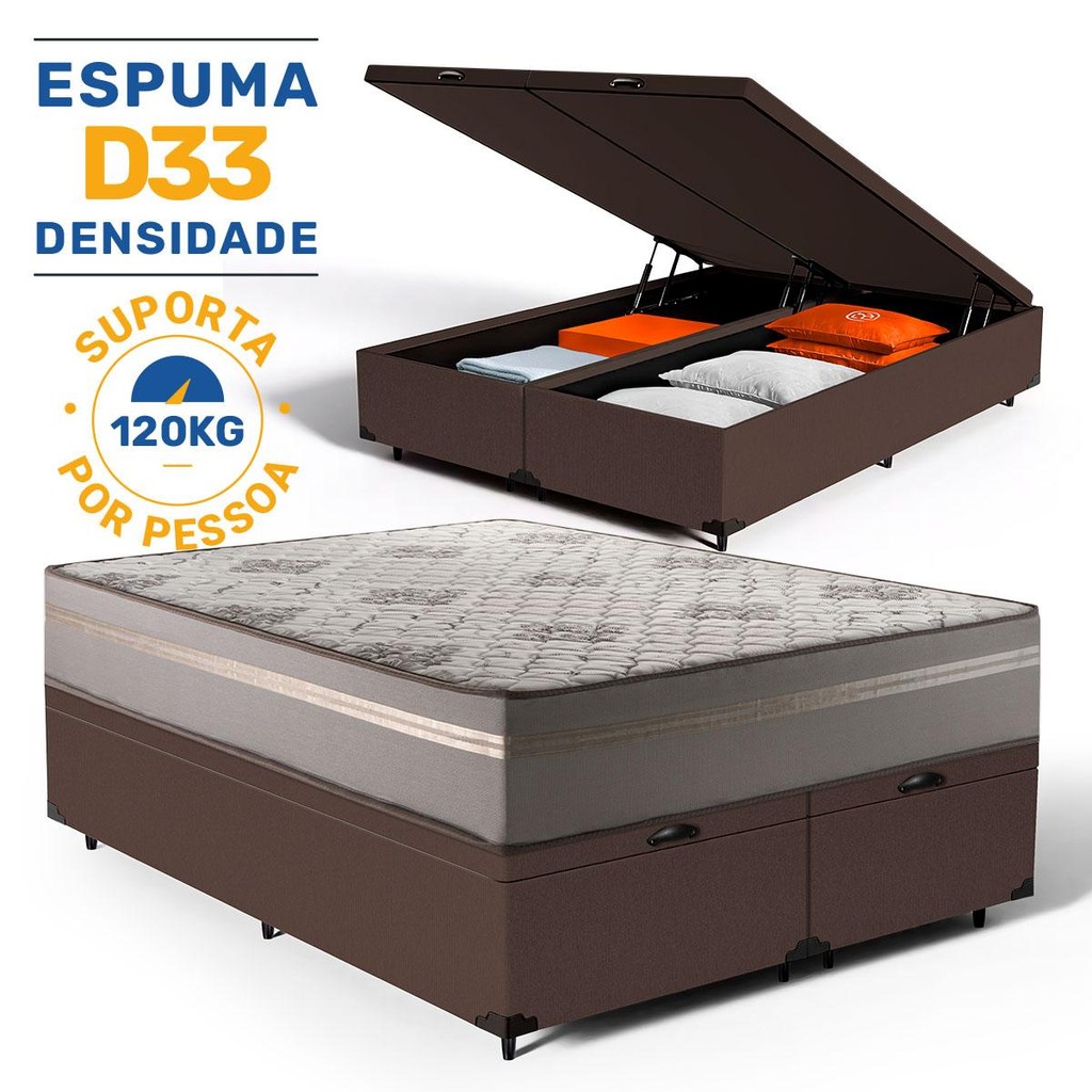 Cama Box Baú com Colchão de Espuma D33 Millenium One Face King 193cm em Oferta na Shopee