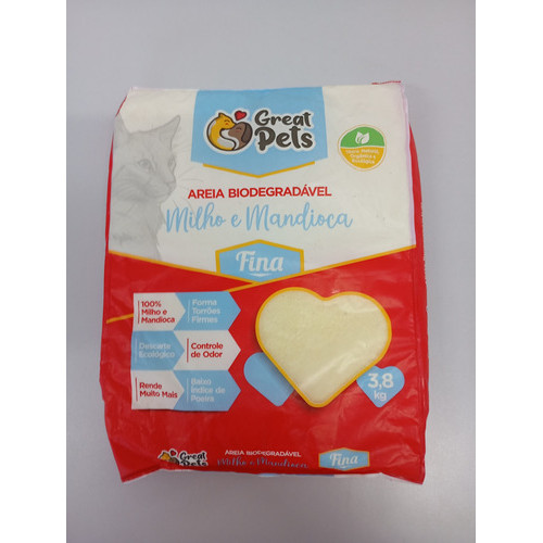 Kit 5un Areia Bio De Milho E Mandioca Fina Great Pets 3,8kg
