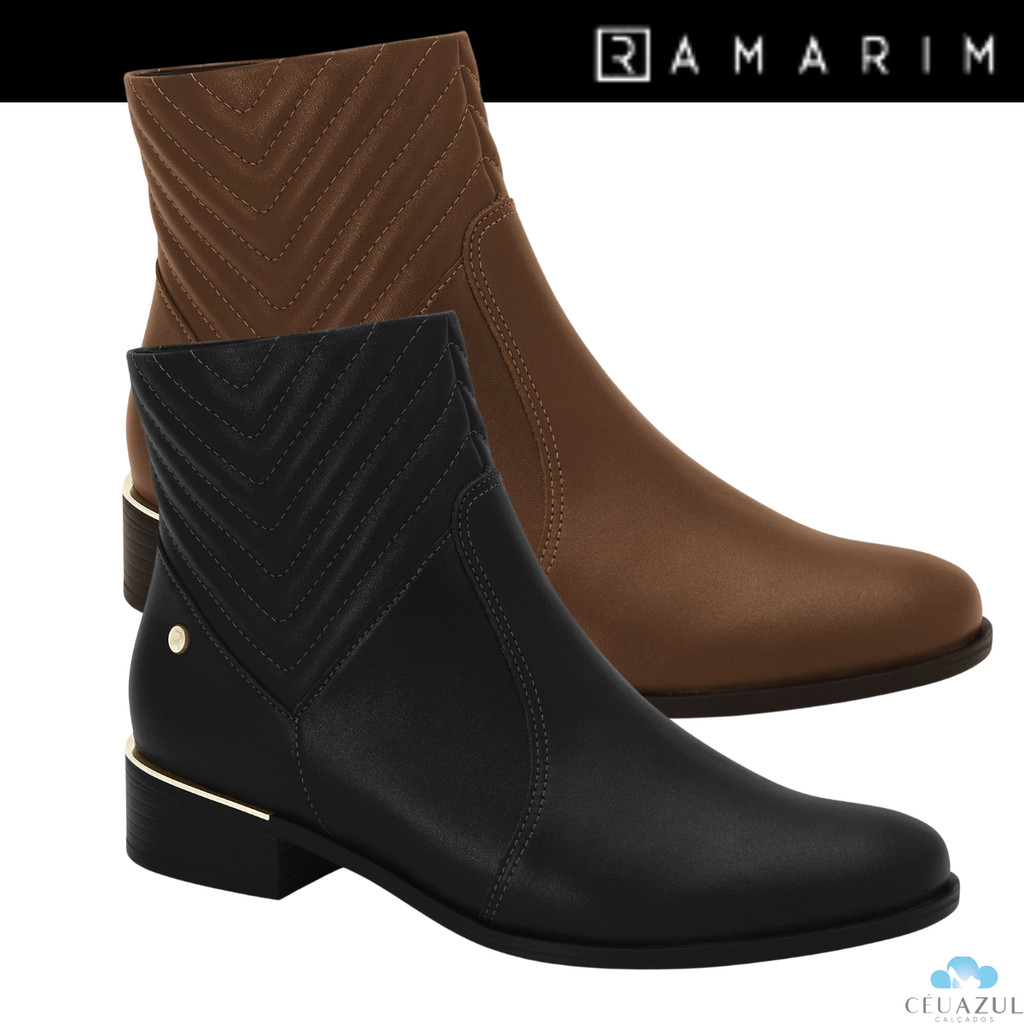 Bota Feminina Ramarim Couro Original Cano Curto Salto Baixo
