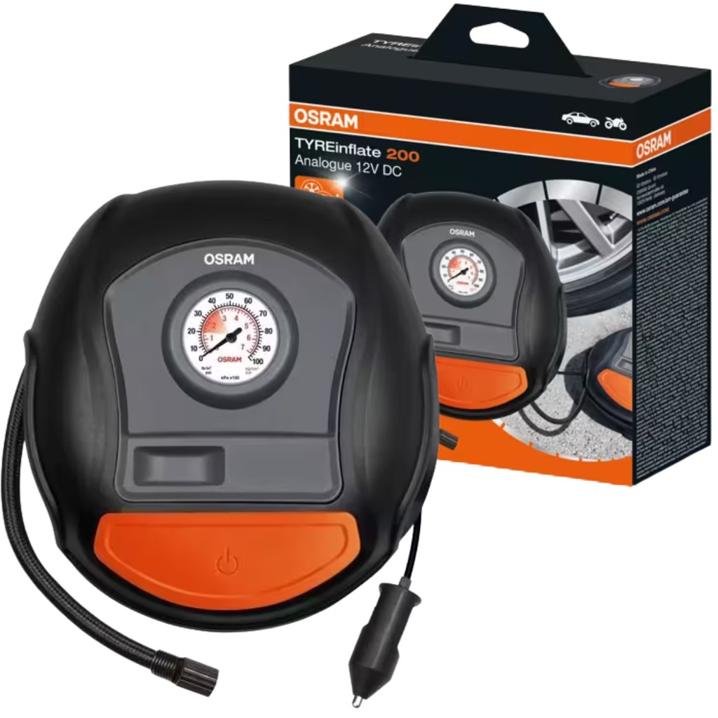 Compressor de Ar Analógico Osram OTI200 Tyre Inflate 12V Enchedor Pneu Carro Moto