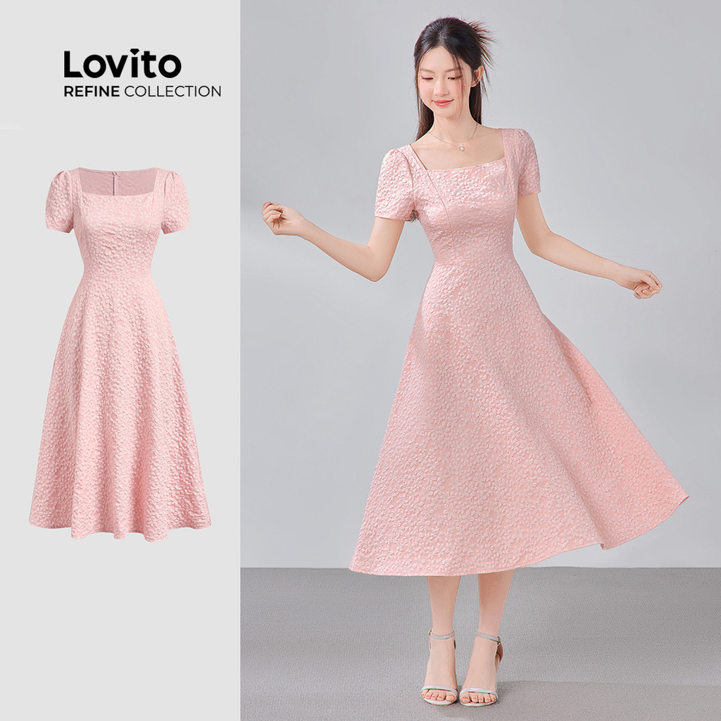 (New) (Lovito Refine) Estrutura de Vestido Elegante Linha Primavera/verão Vestido Rosa para mulheres LR18E104 em Oferta na Shopee