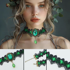 Gargantilha De Renda Preta Colar Gótico Com Cristal Para Mulheres Fantasia De Festa De Halloween Grossa Vintage