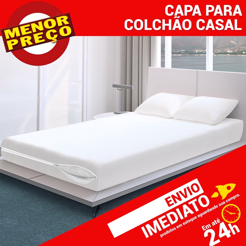 Capa Protetor Colchão Casal Branco c/ Ziper Proteção Total Antiácaro -  Envio Imediato