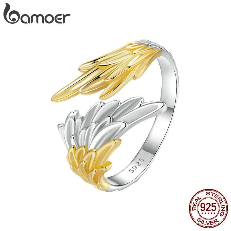 Bamoer 925 Sterling Sliver Ring Ajustável De Duas Asas De Asa em Oferta na Shopee
