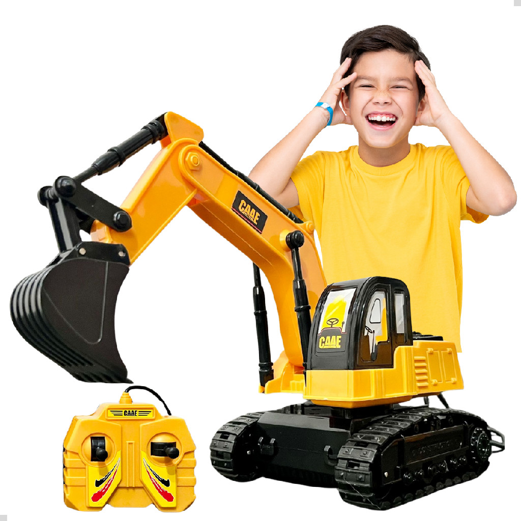 Carrinho Controle Com Fio Trator Escavadeira Move Pá Anda