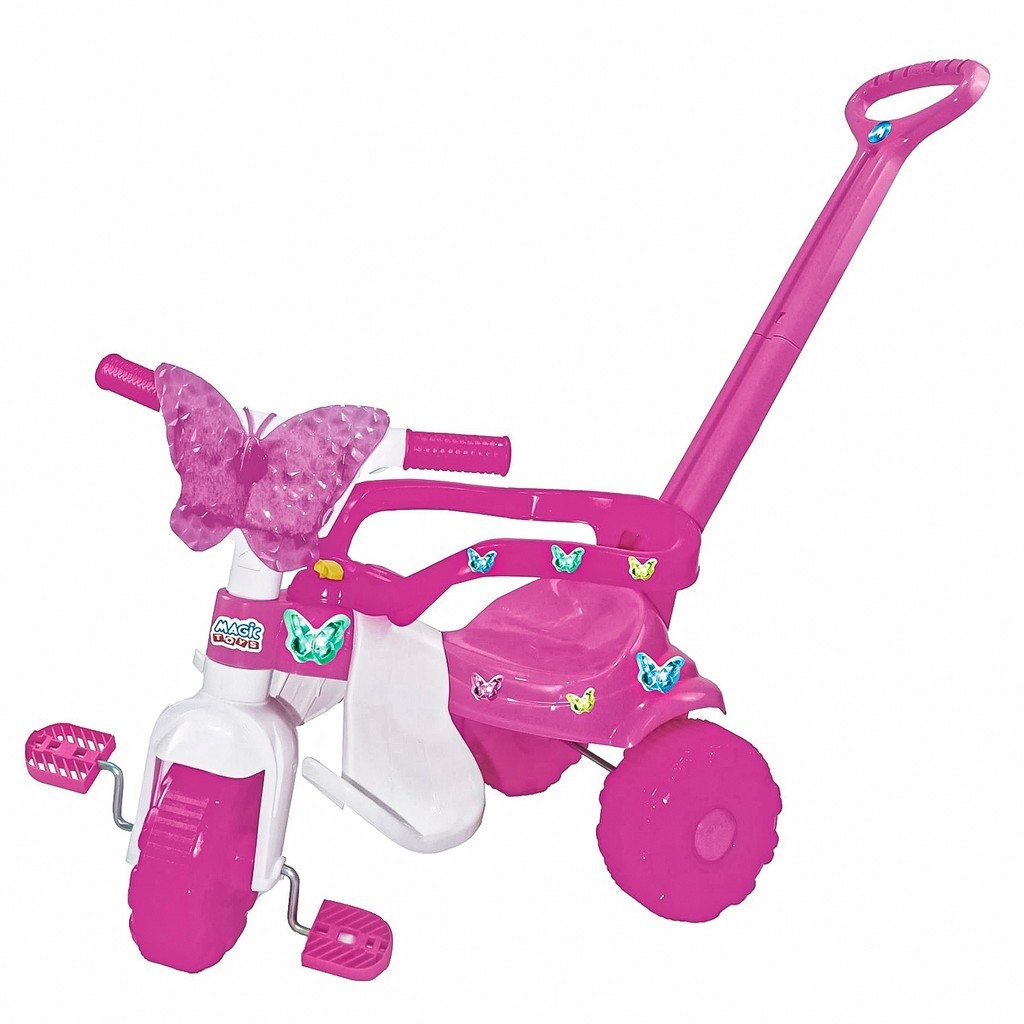 Triciclo Infantil Rosa Para Meninas Butterfly Motoca Com Haste Colorida - Magic Toys em Oferta na Shopee