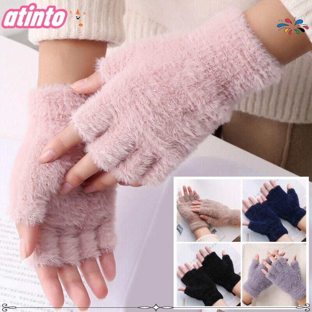 ATINTO Luvas De Meia-Dedos Elásticas Quentes Sólidas Cor Sem Dedo Mittens em Oferta na Shopee