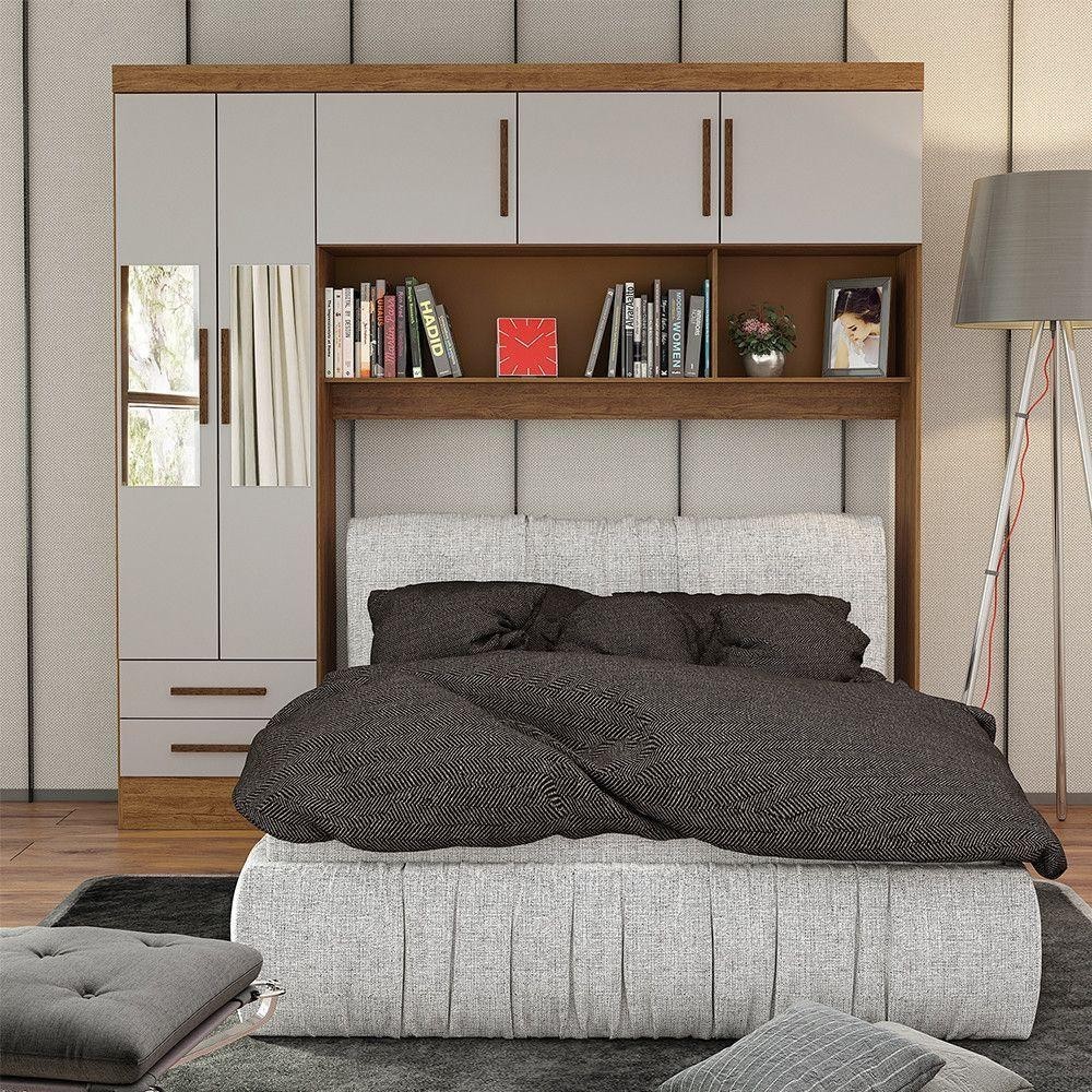 Guarda Roupa Modulado Paris 5 Portas Com Espelho E 2 Gavetas Freijó Com Off White
