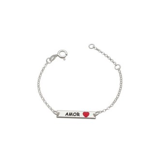Pulseira infantil plaquinha amor coração resinado vermelho prata 925 em Oferta na Shopee