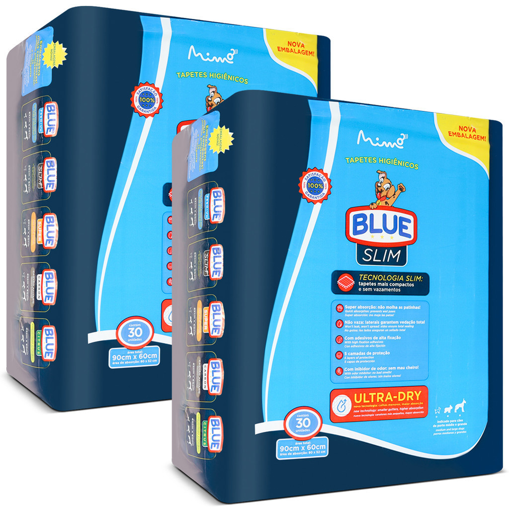 TAPETE HIGIENICO BLUE SLIM 60X90 30U x 2 - KIT COM 2 PCT em Oferta na Shopee