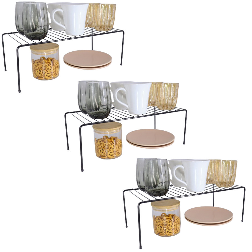 Kit 3 Organizadores Cozinha Prateleira Aramado 32cm Preto