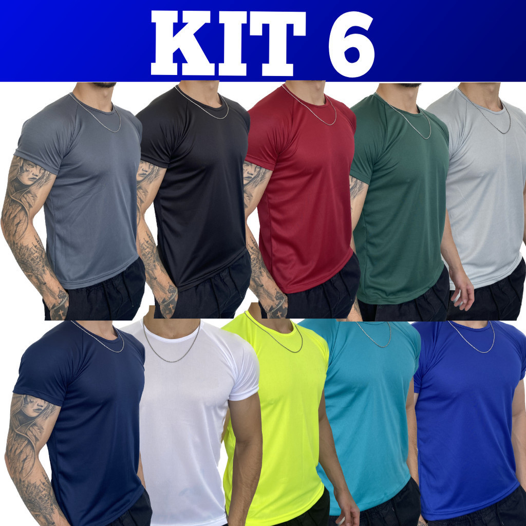 Kit 6 Camisetas Dry Fit Masculina - Casual - Treino - Academia - Esportes - Exercícios - Corrida