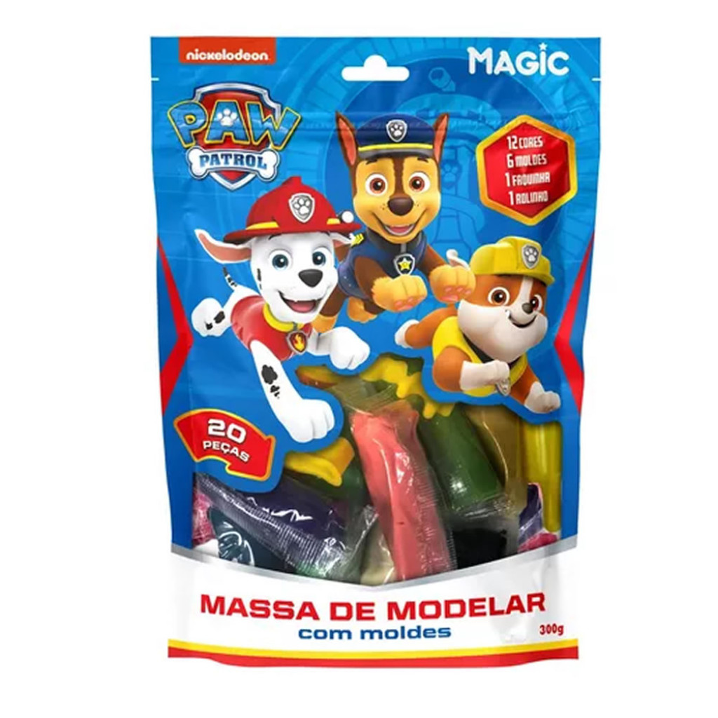 MASSA DE MODELAR 12 CORES 6 MOLDES 2 ITENS   PATRULHA CANINA   PACOTE AZUL em Oferta na Shopee